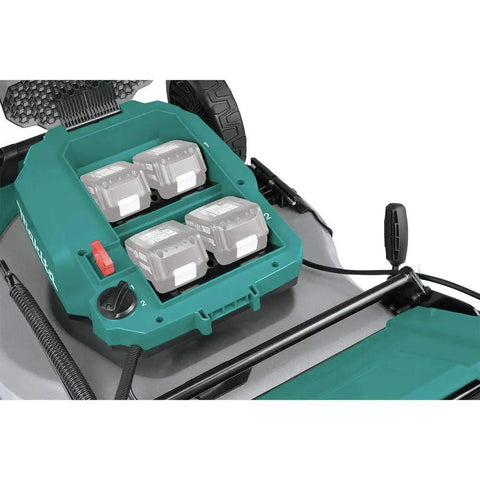 Top Shelf 21 Inch Cordless Lawn Mower Built Ridiculously Tough With A Badass Brushless Motor And Quad Battery Slots To Handle Big Yards Without Gas Grief Tool Only battery compartment showing four battery slots.