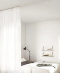 Heavy Duty Ceiling And Wall Mounted Curtain Track Rail System With Roller Hooks For Drapes, White Aluminum Alloy, 3 Ft To 6 Ft Adjustable Length, Room Divider Setup, Easy Install, DIY Friendly in bedroom