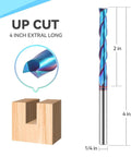 Extra Long Spiral Upcut Router Bit With One Quarter Inch Shank And One Quarter Inch Cutting Diameter, Solid Carbide, Nano Blue Coating
