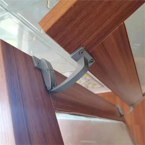 2 Piece Top Shelf Zinc Alloy Flip Over Cabinet Door Hinge With Elastic Design For Rock Solid Heavy Duty Wood Furniture Mount And Smooth As Butter Swing Action installed on wood cabinet.