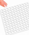 One Hundred Piece Clear Self Adhesive Cabinet Door Bumpers Three Eighth Inches Silicone Rubber Stoppers For Kitchen Drawers And Furniture To Halt Heavy Door Slams Cold Turkey on adhesive sheet