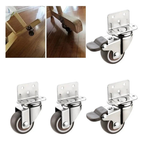 One Piece Heavy Duty Caster Wheel 20 Kg Silent Swivel With Brake For Moving Furniture Chairs Beds Cabinets, 2 Inch Stem