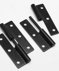 Dead Simple Black Lift Off Cabinet Hinges Left Handed 2.5 Inch Size 2 Piece Mounting Set With Screws shown from above with matte black finish.
