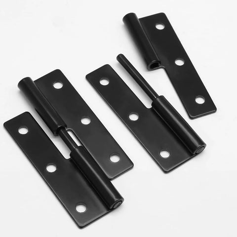 Dead Simple Black Lift Off Cabinet Hinges Left Handed 2.5 Inch Size 2 Piece Mounting Set With Screws shown from above with matte black finish.