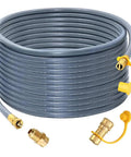 Heavy Duty 48 Ft Natural Gas Hose Extension Kit With Half Inch Quick Disconnects And Brass Adapters in gray color
