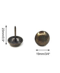 100 Pcs Antique Brass Upholstery Tacks 3/4 Inch Furniture Nails showing 19mm head and 23mm pin, ideal for DIY projects.