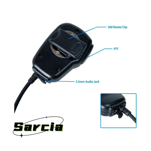Back view of Remote Shoulder Speaker Microphone With PTT 1 Pin 2.5mm Handheld Mic For Two Way Radios - Clear Audio And Noise Resistant, 3.5mm jack