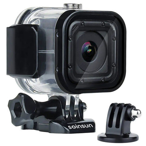 Waterproof Dive Housing For GoPro Hero 5 4 And Session With Bracket Accessories Ultra Clear Optical Glass Lens Delivers 98 Percent Light Transmission Depth Rating To 60m Salt Water Ready Underwater Case For Action Cameras, shown with bracket and mount