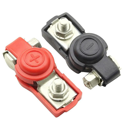 Negative And Positive Battery Cable Terminal Clamps Kit With Quick Release Connectors For Cars Trucks And RVs, red and black clamps