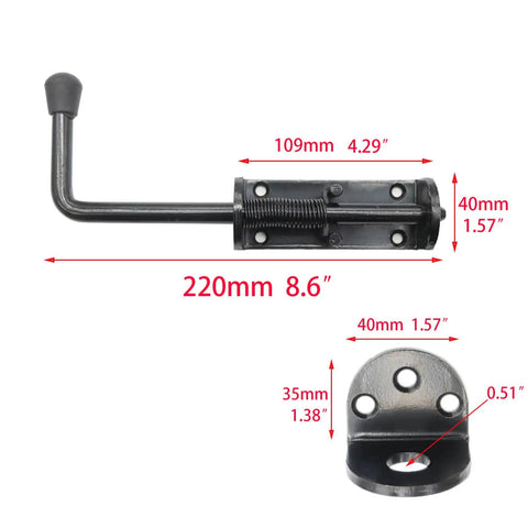 Black 2 Packs 8.5 Inch Heavy Duty Spring Loaded Latch Pin With Sliding Barrel Bolt Door Lock, 12mm bolt, measurement details