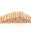 Stack of 6mm Beefy Beech Wood Dowel Pins, round and fluted with chamfered ends for woodworking, 100 pack displayed.