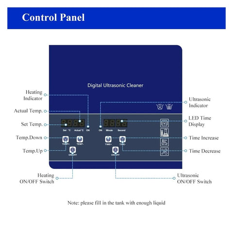 Control panel of 10L Digital Ultrasonic Cleaner For PCB And Metal Parts Deep Cleaning Rust Removal Injector And Carburetor Cleaning