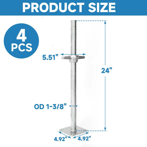 Heavy Duty Scaffolding Leveling Jacks 4 Pack Adjustable Screw Support Stands 24 Inch Height Range Galvanized Steel Build That Truly Crushes It On The Daily For Any Rig Ready Job Site Project
