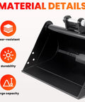 19.7 Inch No Teeth Flat Backhoe Bucket For 0.8 To 1.8 Ton Mini Excavators 500mm Manganese Steel Glossy Black Heavy Duty