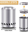 Tabletop Smokeless Fire Pit With Carry Bag For Outdoor Use Ideal For Camping Backyard Patio Garden Or Picnic Delivers Cozy Warmth And A Smores Experience For No Mess Backyard Hangouts With Double Wall Design shown in exploded view