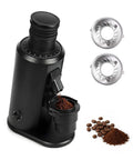 Single Dose Espresso Coffee Grinder With Magnetic Chute 80 Mm Flat Burrs Brushless Motor Stepless Dial In Control with coffee grounds.