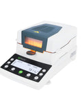 Top Shelf Halogen Moisture Analyzer For Food And Industrial Labs Featuring Snappy 110 Gram Capacity No Sweat 0.01 Percent Accuracy Includes Durable Sample Trays And Easy RS232 Data Link, close-up view of the control panel.