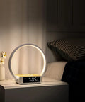 Bedside Lamp With Alarm Clock And Wireless Charger, Sunrise Wake Up Light, 3 Level Dimming, Touch Nightstand Lamp For Bedroom, Wood Grain Finish