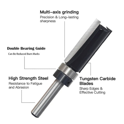 9 Piece Pattern Flush Trim Router Bit Set With 1/4 Inch Shank And Carbide Tips Pro Grade Top Bearing Template Guide