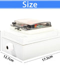 Side view of IP67 Waterproof Push Button Switch Box with emergency stop and start rotary buttons, 17.5x12.7x11 cm size.