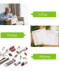 Collage showing 50 Pack 16x16 Cushion Foam Pouches with Anti Static Film for packing, shipping, and protection of valuables.