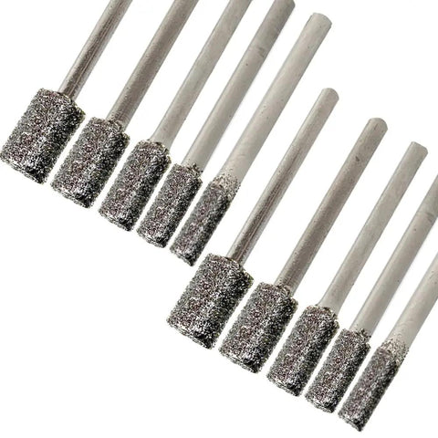 60 Grit Diamond Coated Grinding Bit Sets With One Eighth Inch Shank Cylinder Head Rotary Diamond Burrs In 3mm 4mm 5mm 6mm And 8mm For Jade Grinding Glass Carving Mold Repair Cast Cleaning And Jewelry Polishing