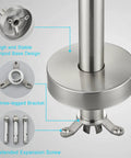 Floor Mounted Freestanding Tub Filler Faucet With Handheld Shower In Brushed Nickel Finish showing tripod base design and screws.