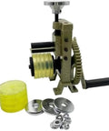 Ready To Roll Manual Ring Bender And Jewelry Press Machine For Folding Hard Metal Rings Bracelets Compact Hand Crank Ring Former Tool Pro Build with yellow discs and metal washers.