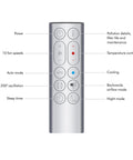 Remote control for Hot And Cool HP07 Air Purifier With Heater And Fan, features labeled buttons for climate and air settings.