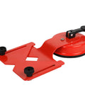 Dead On Adjustable Tile Drill Guide With Rock Solid Suction Cup Base For Flawless 30 To 80mm Hole Saw Placement On Ceramic Glass Marble Porcelain And Stone Surfaces, detailed view of red guide with suction base.