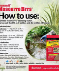 Kick Those Pesky Mosquitoes To The Curb With Premium Biological Bits For Yards And Garden Ponds Fast Acting Larvae Killer Delivers Epa Approved Bug Defense That Keeps Your Summer Chill Intact Inside A Practical Thirty Ounce Sealed Jar instructions for use over standing water with visual examples.
