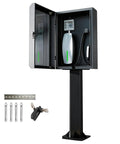 Heavy Duty Outdoor EV Charger Enclosure With Pedestal Stand All Season Lock Box For Electric Cars with open door and locking mechanism.
