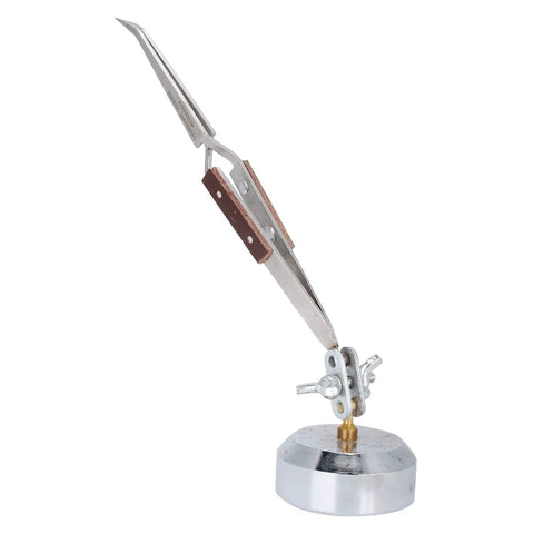 Ultimate Third Hand With Curved Tweezers For Jewelry Welding Electronics Repair Craft Projects 360 Degree Rotating Self Locking Tool with chrome base.
