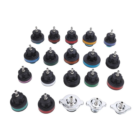 Phefop 28 Piece Radiator Coolant Pressure Tester Vacuum Refill Kit With Leak Detector And Hand Pump Accurate Gauge Color Coded Caps For Cars Trucks