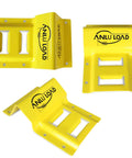 Wheel Chock Tie Down Kit For ATV UTV And Trailers, Heavy Duty E Track System with yellow powder-coated chocks.