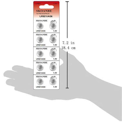 Top Shelf 10 Pack 1.5V Button Coin Cell Watch Batteries Compatible With SR920SW LR921 AG6 371 370 displayed in hand