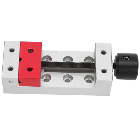Compact Aluminum Mini Bench Vise For Woodworking Hobbyists, A Handy Little Table Clamp With 50mm Jaw Range, 123mm Overall Length, 20mm Mount Hole Distance, Ideal For Engraving, Drilling, And Small Repairs. front view on white background