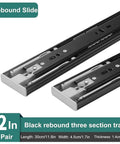 Soft Close Drawer Slides With Push To Open, Full Extension Ball Bearing Glides, Side Mount Kitchen Cabinet Slides In Black, 12 Inch