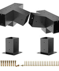Slanted Pergola Brackets Kit For Outdoor Wood Beams, 4-Way Post Base Brackets In 15 Degree And 75 Degree Angles, Carbon Steel