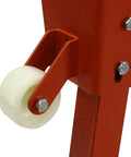 Close-up of smooth roll away caster on heavy duty welding table with 46 by 18 inch foldable cart and 1000 lb load capacity.