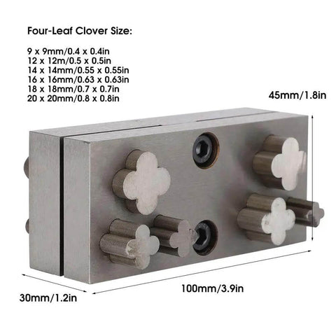 Pro Grade Disc Cutter Set For Jewelry Making With Clover Punches, Multi Size Earring Die Punch Tool Kit, steel block with clover shapes