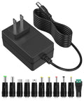 Go-To 5V 2A Power Adapter With 11 Interchangeable DC Plug Tips, black wall adapter and cord with 11 tips