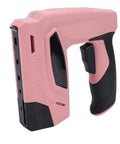 Badass Cordless Electric Staple Gun Featuring Plug And Play Battery Setup Ergonomic Brad Nailer side view with pink grip