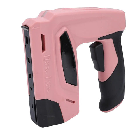 Badass Cordless Electric Staple Gun Featuring Plug And Play Battery Setup Ergonomic Brad Nailer side view with pink grip
