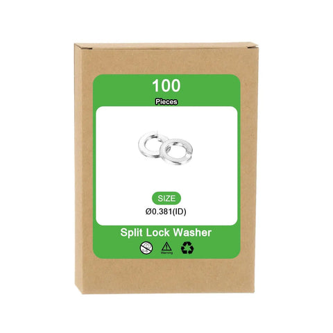 Heavy Duty 3/8 Split Lock Washers Built From Kickin Tough 304 Stainless Steel Spring Rings in a 100 piece box.
