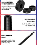 Carbon steel discs with sizes, laser-etched markings, and handle shaft from 52-In-1 Custom Bushing Driver Set 18mm To 65mm Bearing Race And Seal Installer Kit For Transmission Wheel And Axle Bearings Press And Hammer-Ready Bushing Press Tool.