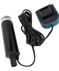 Cordless Battery Powered Submersible Sump Pump with charger, showcasing durable black ABS material and wiring for high flow drainage.
