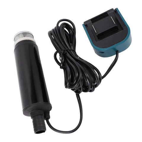 Cordless Battery Powered Submersible Sump Pump with charger, showcasing durable black ABS material and wiring for high flow drainage.