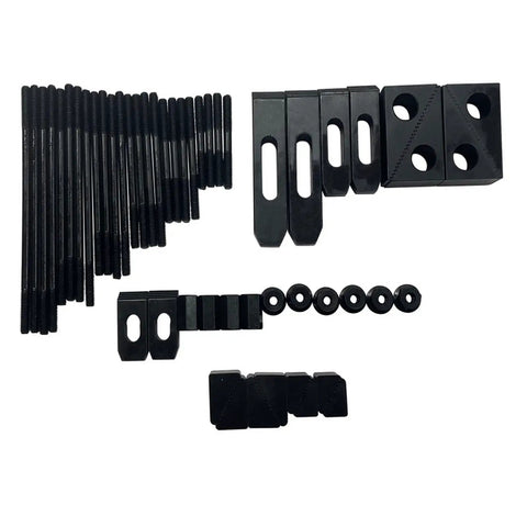 1/2 Inch T-Slot Clamping Kit, 58-Piece Milling Machine Fixture Set With Nuts, Bolts, Horns And Gauges displayed on white background