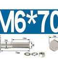 Stainless Steel M6 Semi Threaded Hex Head Bolts And Nut Kit With Partial Threads For Indoor Outdoor Use 304 Grade Fasteners With Hex Socket Drive High Torque Transfer Set Of 50, M6 bolt and nut with measurements